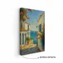 Quadro Em Tela Canvas Viela Grega ao Mar Azul: Buganvílias e Sol Mediterrâneo