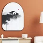Quadro Orgânico Decorativo Ie Taiyo Pintura de Casa com o Sol ao fundo no Estilo Sumiê com Moldura em Couro Sintético