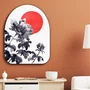 Quadro Orgânico Decorativo Kiku Taiyo Pintura de Flor Ornamental Crisântemo em Frente ao Sol no Estilo Sumiê com Moldura