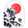 Quadro Orgânico Decorativo Kiku Taiyo Pintura de Flor Ornamental Crisântemo em Frente ao Sol no Estilo Sumiê com Moldura