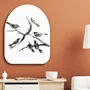 Quadro Orgânico Decorativo Suzume Pintura de Pardais Pousados em galho no Estilo Sumiê com Moldura em Couro Sintético