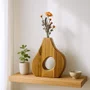 Vaso de Madeira Teca Ornamento Oval para Flores Secas e Plantas Artificiais Estilo Japandi